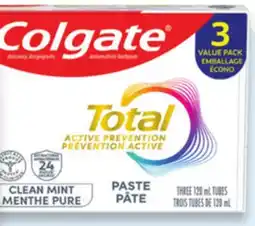 Walmart Colgate MaxFresh 3 x 150 mL or Total 3 x 120 mL toothpaste offer