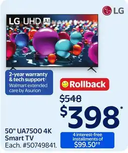Walmart LG 50 UA7500 4K Smart TV offer