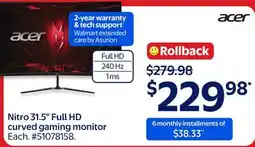 Walmart Nitro 31.5 Full HD curved gaming monitor offer