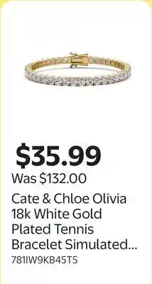 Walmart Cate & Chloe Olivia 18k White Gold Plated Tennis Bracelet Simulated Diamond Crystals for Women offer