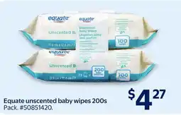 Walmart Equate unscented baby wipes 200s offer