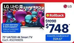 Walmart 75 UA7500 4K Smart TV offer