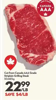 Longo's Cut from Canada AAA Grade Striploin Grilling Steak offer
