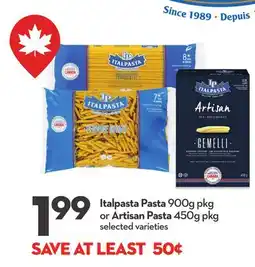 Longo's Italpasta Pasta 900g pkg or Artisan Pasta 450g pkg offer