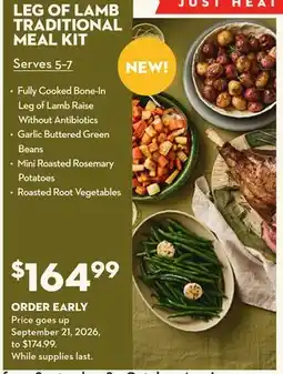Longo's LEG OF LAMB TRADITIONAL MEAL KIT offer
