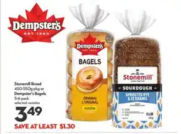 Longo's Stonemill Bread 450-550g pkg or Dempster's Bagels 5-6 pack offer