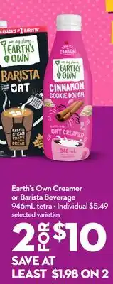 Longo's Earth's Own Creamer or Barista Beverage offer