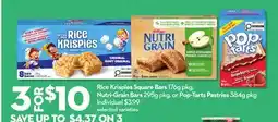 Longo's Rice Krispies Square Bars 176g pkg, Nutri-Grain Bars 295g pkg, or Pop-Tarts Pastries 384g pkg offer