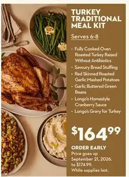 Longo's TURKEY TRADITIONAL MEAL KIT offer