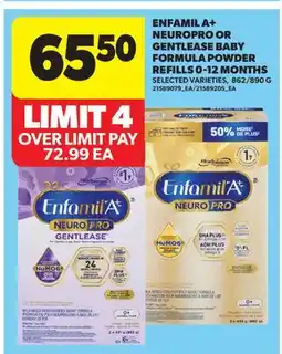 Real Canadian Superstore ENFAMIL A+ NEUROPRO OR GENTLEASE BABY FORMULA POWDER REFILLS 0-12 MONTHS, 862/890 G offer