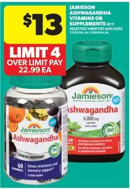 Real Canadian Superstore JAMIESON ASHWAGANDHA VITAMINS OR SUPPLEMENTS, 60'S offer