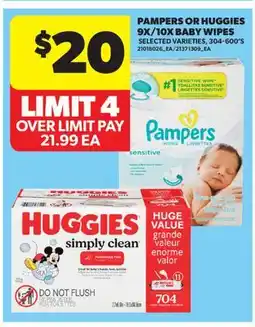 Real Canadian Superstore PAMPERS OR HUGGIES 9X/10X BABY WIPES, 304-600'S offer