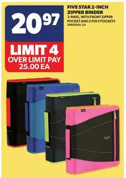 Real Canadian Superstore FIVE STAR 2-INCH ZIPPER BINDER 3-RING, WITH FRONT ZIPPER POCKET AND 2 POLY POCKETS offer