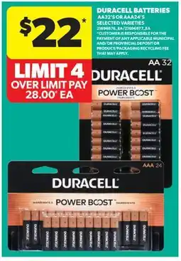 Real Canadian Superstore DURACELL BATTERIES, AA32'S OR AAA24'S offer