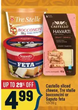Marché Adonis Castello sliced cheese, Tre stelle bocconcini or Saputo feta offer