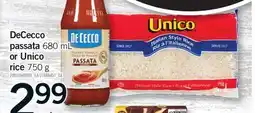 Fortinos DECECCO PASSATA 680 ML OR UNICO RICE 750 G offer