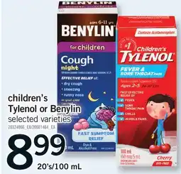 Fortinos CHILDREN'S TYLENOL OR BENYLIN, 20'S/100 ML offer