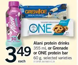 Fortinos ALANI PROTEIN DRINKS, 355 ML OR GRENADE OR ONE PROTEIN BAR, 60 G offer