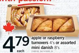 Fortinos APPLE OR RASPBERRY TURNOVERS, 4'S OR ASSORTED MINI DANISH, 8'S offer
