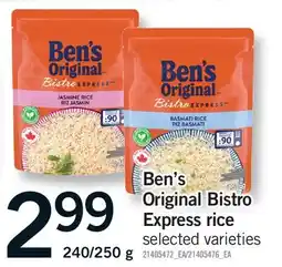 Fortinos BEN'S ORIGINAL BISTRO EXPRESS RICE, 240/250 G offer