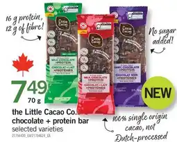 Fortinos THE LITTLE CACAO CO. CHOCOLATE + PROTEIN BAR, 70 g offer