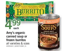 Fortinos AMY'S ORGANIC CANNED SOUP OR FROZEN BURRITOS offer