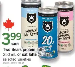 Fortinos TWO BEARS PROTEIN LATTE, 250 ML OR OAT LATTE, 207 ML offer
