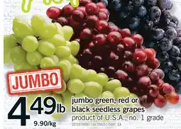 Fortinos JUMBO GREEN, RED OR BLACK SEEDLESS GRAPES offer