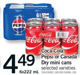 Fortinos COCA-COLA, PEPSI OR CANADA DRY MINI CANS offer