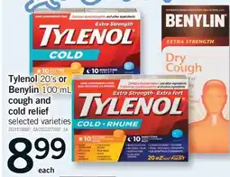 Fortinos TYLENOL, 20'S OR BENYLIN, 100 ML COUGH AND COLD RELIEF offer