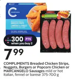 Sobeys COMPLIMENTS Breaded Chicken Strips, Nuggets, Burgers or Popcorn Chicken or Sausages offer