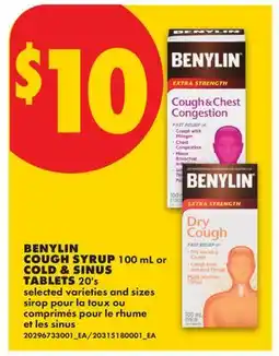 No Frills BENYLIN COUGH SYRUP, 100 ML OR COLD & SINUS TABLETS, 20'S offer