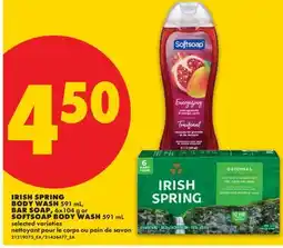 No Frills IRISH SPRING BODY WASH, 591 ML, BAR SOAP, 6X104 G OR SOFTSOAP BODY WASH, 591 ML offer