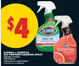 No Frills CLOROX or SCENTIVA ALL-PURPOSE CLEANING SPRAY offer