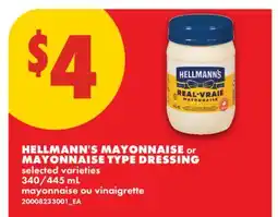 No Frills HELLMANN'S MAYONNAISE OR MAYONNAISE TYPE DRESSING, 340/445 ML offer