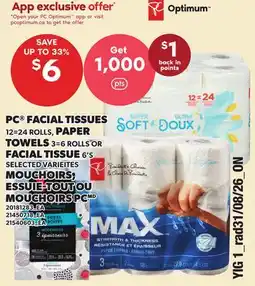 Independent Grocer PC FACIAL TISSUES, 12=24 ROLLS, PAPER TOWELS, 3=6 ROLLS OR FACIAL TISSUE 6'S offer