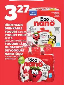 Independent Grocer IÖGO NANO DRINKABLE YOGURT, 6X93 ML OR YOGURT POUCHES, 4X90 G offer