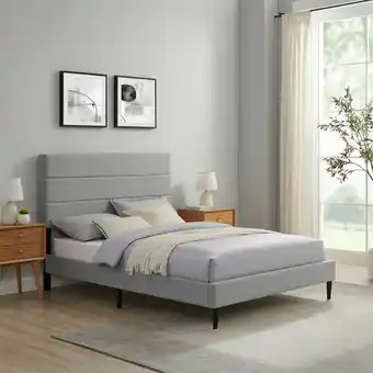 Best Buy Alexis Transitional Upholstered Platform Bed - Double - Medium Grey offer