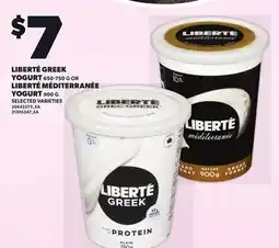 Loblaws LIBERTÉ GREEK YOGURT, 650-750 G OR LIBERTÉ MÉDITERRANÉE YOGURT, 900 G offer