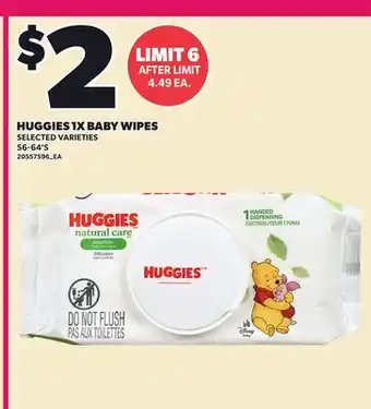 Loblaws HUGGIES 1X BABY WIPES, 56-64'S offer