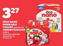 Loblaws IÖGO NANO DRINKABLE YOGURT, 6X93 ML OR YOGURT POUCHES, 4X90 G offer