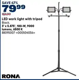 RONA RONA 3' x 5.875', 100-W, 9000 lumens, 6500 K LED work light with tripod offer