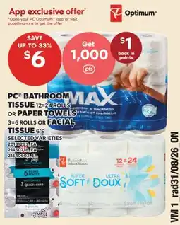 Valu-mart PC BATHROOM TISSUE, 12 = 24 ROLLS OR PAPER TOWELS, 6'S offer