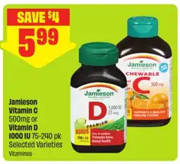 FreshCo Jamieson Vitamin C 500mg or Vitamin D 1000 IU 75-240 pk Selected Varieties offer