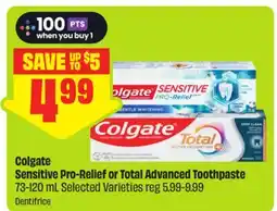 FreshCo Colgate Sensitive Pro-Relief or Total Advanced Toothpaste 73-120 ml. Selected Varieties offer