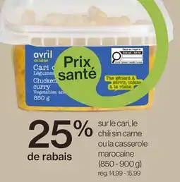 Avril avril sur le cari, le chili sin carne ou la casserole marocaine offer