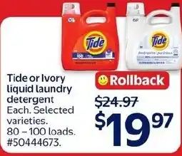 Walmart Tide or Ivory liquid laundry detergent offer