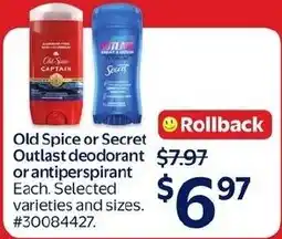 Walmart Old Spice or Secret Outlast deodorant or antiperspirant offer