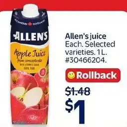 Walmart Allen's apple juice offer