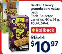 Walmart Quaker Chewy granola bars offer